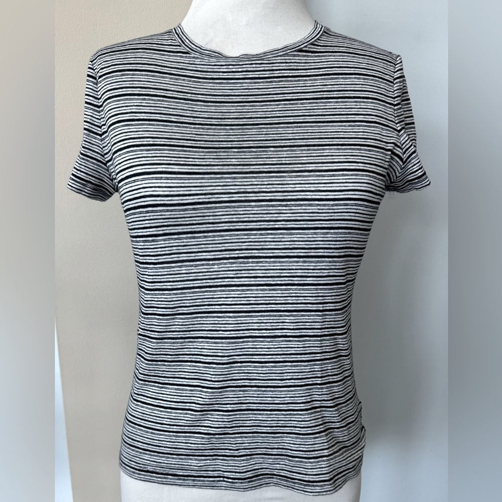 Theory tee shirt linen & cotton blend black & white S lightweight striped jersey